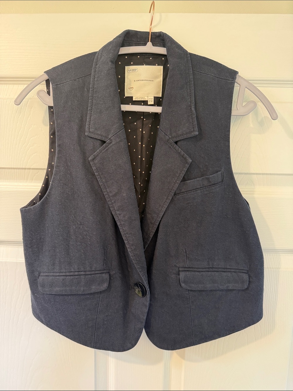 Anthropologie Slate Blue Tailored Cotton-Blend Vest